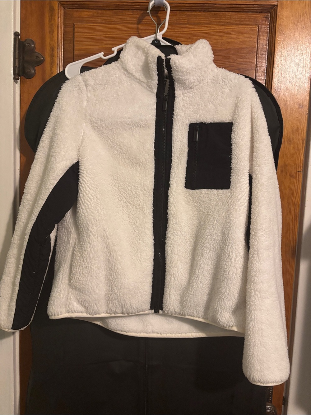 Calvin Klein White Sherpa Jacket with Black Trim